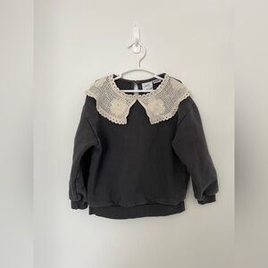 Zara charcoal sweatshirt with Cream Lace Collar